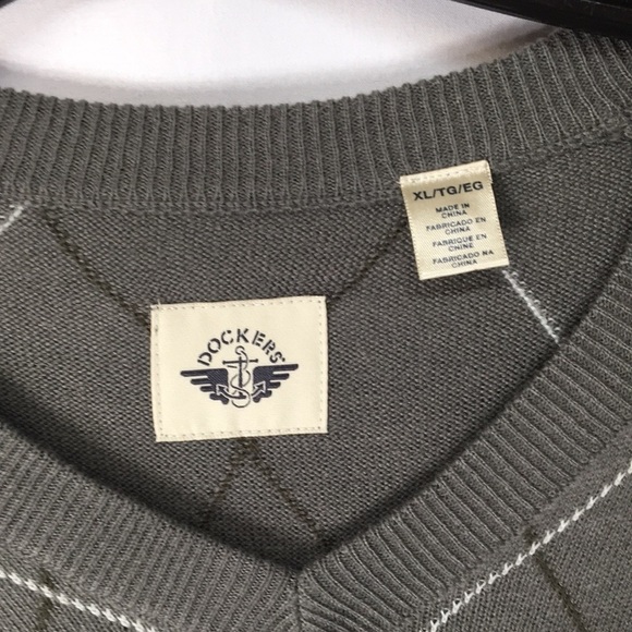 Dockers Mens Gray and White Argyle Sweater Size XL NEW with Tags - Picture 3 of 7